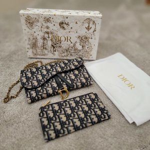 Dior long saddle wallet on chain
